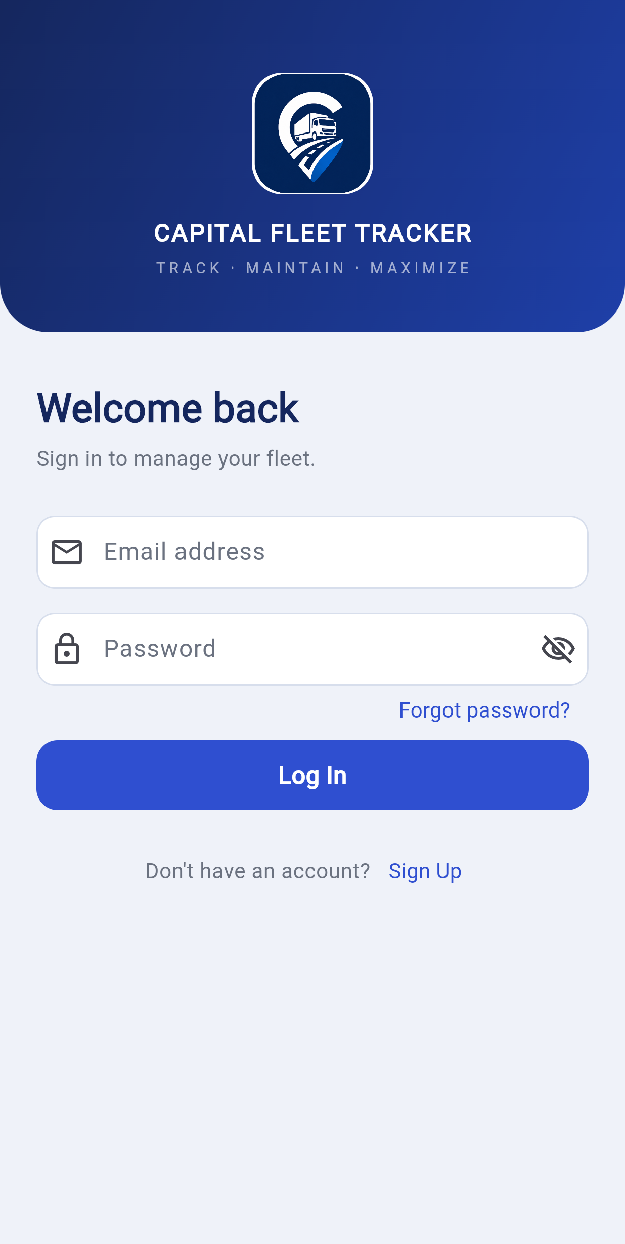 Auto Amigos sign-in screen on Android